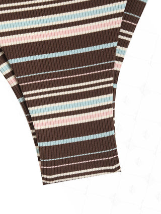 Deep Coffee Ribbed Knit Striped Contrast Binding Triangle Top & Cheeky Brazilian Bottom Bikini Set