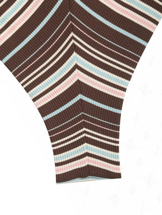 Deep Coffee Ribbed Knit Striped Contrast Binding Triangle Top & Cheeky Brazilian Bottom Bikini Set