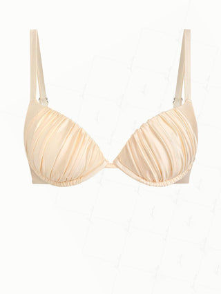 Champagne Satin Ruched Underwire Push Up Bikini Top