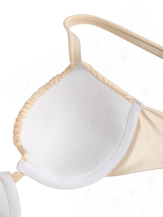 Champagne Satin Ruched Underwire Push Up Top & Cheeky Brazilian Bottom Bikini Set