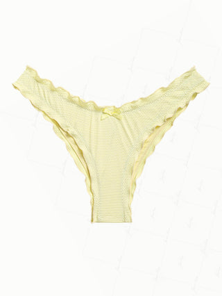 Light Yellow Textured Knit Fabric Ruffles Edge Cheeky Bikini Bottom