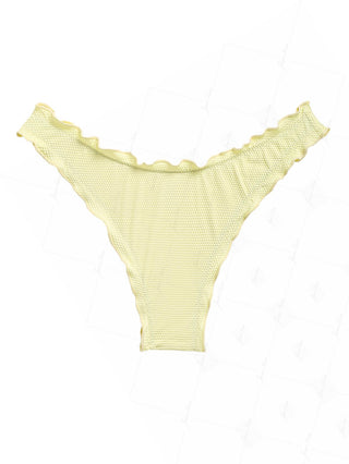 Light Yellow Textured Knit Fabric Ruffles Edge Cheeky Bikini Bottom