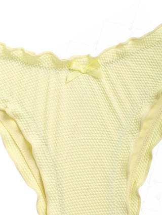 Light Yellow Textured Knit Fabric Ruffles Edge Cheeky Bikini Bottom