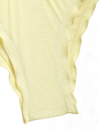 Light Yellow Textured Knit Fabric Ruffles Edge Cheeky Bikini Bottom
