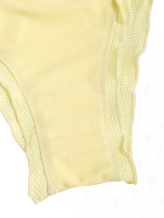 Light Yellow Textured Knit Fabric Ruffles Edge Cheeky Bikini Bottom