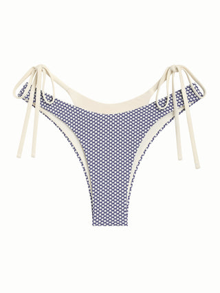 Deep Blue Contrast Color Polka Dot Print Double Layer Bikini Bottom