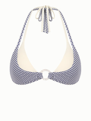 Deep Blue Contrast Color Polka Dot O Ring Double Layer Bikini Top