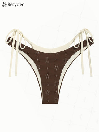 Deep Coffee Recycled Fabric Eyelet Jacquard Double Layer Bikini Bottom