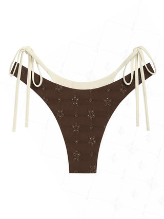 Deep Coffee Recycled Fabric Eyelet Jacquard Double Layer Bikini Bottom
