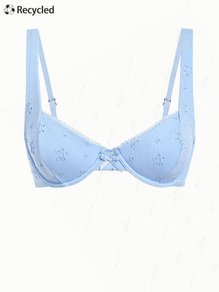 Light Blue Recycled Fabric Eyelet Jacquard Lace Bowknot Underwire Bikini Top