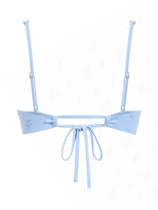 Light Blue Recycled Fabric Eyelet Jacquard Lace Bowknot Underwire Bikini Top