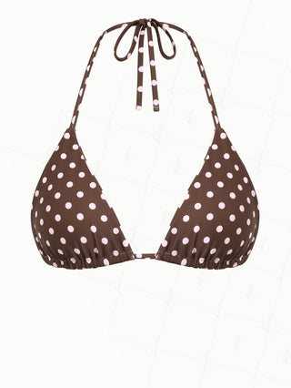 Pink Striped Polka Dot Print Reversible Halter Triangle Bikini Top