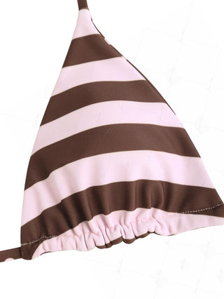 Pink Striped Polka Dot Triangle Reversible Top & Cheeky Boyshorts Bikini Set