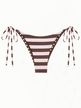 Pink Striped Polka Dot Print Reversible Cheeky Brazilian Bikini Bottom