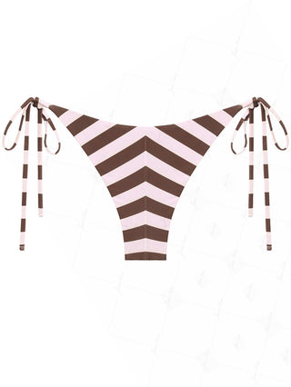 Pink Striped Polka Dot Print Reversible Cheeky Brazilian Bikini Bottom