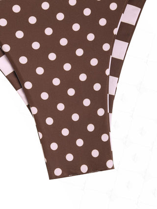 Pink Striped Polka Dot Print Reversible Cheeky Brazilian Bikini Bottom