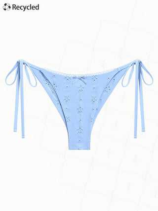 Light Blue Recycled Fabric Eyelet Jacquard String Cheeky Brazilian Bikini Bottom