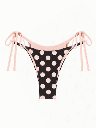 Pink Vintage Polka Dot Print String Double Layer Bikini Bottom
