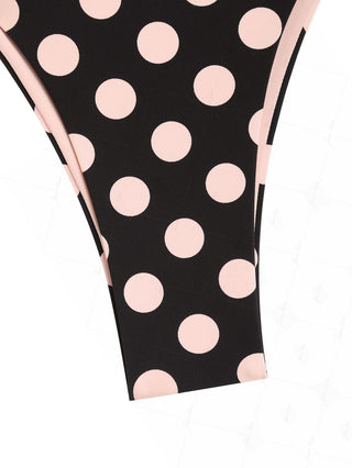 Pink Vintage Polka Dot Print String Double Layer Bikini Bottom