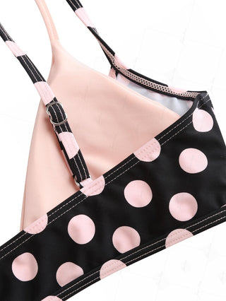 Pink Vintage Polka Dot Print Double Layer Top & Skirted Bottom Bikini Set