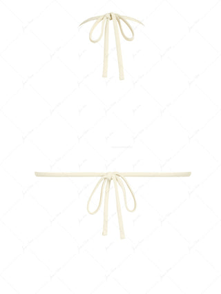Burnt Orange Striped Textured Bowknot Halter Triangle Bikini Top