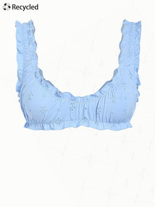 Light Blue Recycled Fabric Jacquard Ruffles Edge Bralette Bikini Top