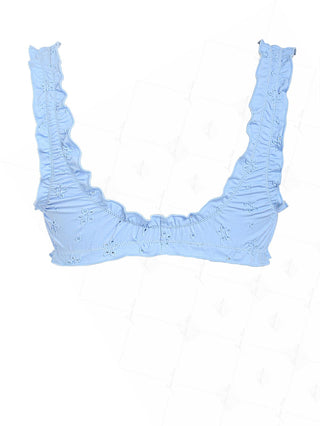 Light Blue Recycled Fabric Jacquard Ruffles Edge Bralette Bikini Top