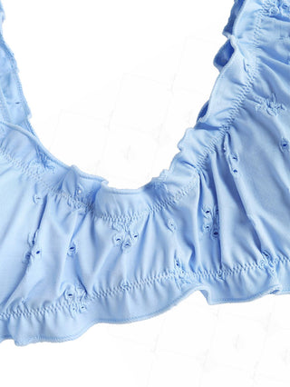 Light Blue Recycled Fabric Jacquard Ruffles Edge Bralette Bikini Set