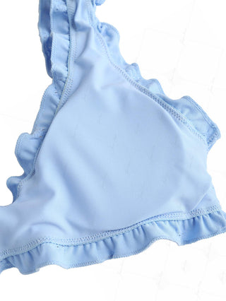 Light Blue Recycled Fabric Jacquard Ruffles Edge Bralette Bikini Set