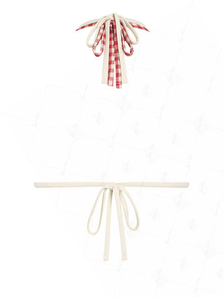 Pomegranate Red Gingham Textured O Ring Double Layer Bikini Top