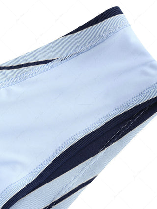Blue Striped Bowknot Bikini Bottom Cheeky Swim Boyshorts