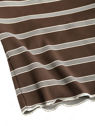 Deep Coffee Ribbed Knit Striped Two-way Crop Tank Top
