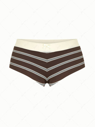Deep Coffee Striped Two-way Bikini Bottom Cheeky Swim Boyshorts