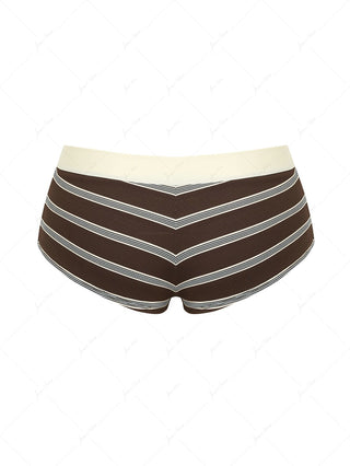 Deep Coffee Striped Two-way Bikini Bottom Cheeky Swim Boyshorts