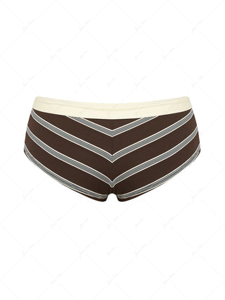Deep Coffee Striped Two-way Bikini Bottom Cheeky Swim Boyshorts