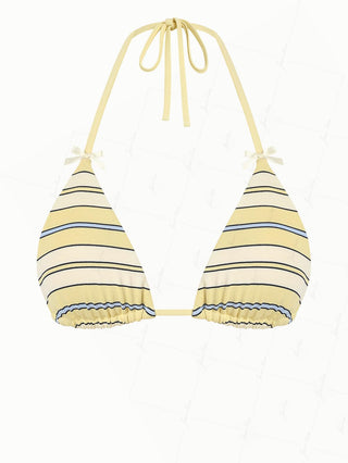 Yellow Striped Bowknot Halter Triangle Bikini Top