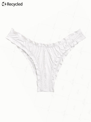 White Recycled Fabric Jacquard Ruffles Edge Cheeky Bikini Bottom
