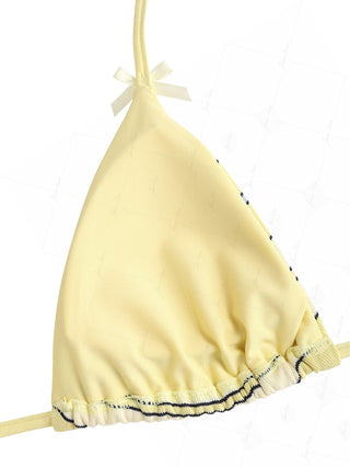 Yellow Striped Bowknot Halter Triangle Cheeky Boyshorts Bikini Set