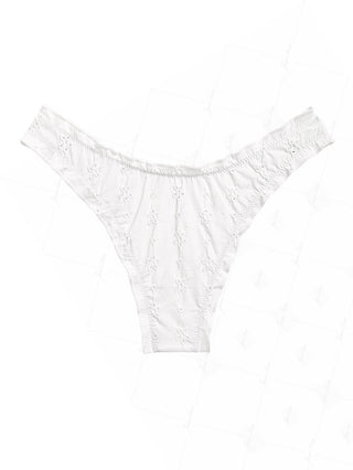 White Recycled Fabric Jacquard Ruffles Edge Cheeky Bikini Bottom