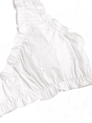 White Recycled Fabric Jacquard Ruffles Edge Bralette Bikini Set