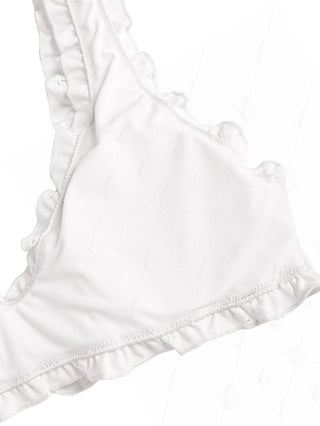 White Recycled Fabric Jacquard Ruffles Edge Bralette Bikini Set