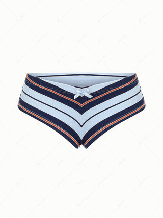 Blue Striped Bowknot Bikini Bottom Cheeky Swim Boyshorts