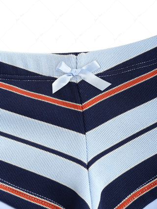Blue Striped Bowknot Bikini Bottom Cheeky Swim Boyshorts