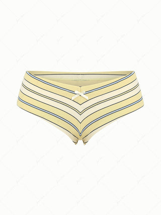 Yellow Striped Bowknot Bikini Bottom Cheeky Swim Boyshorts