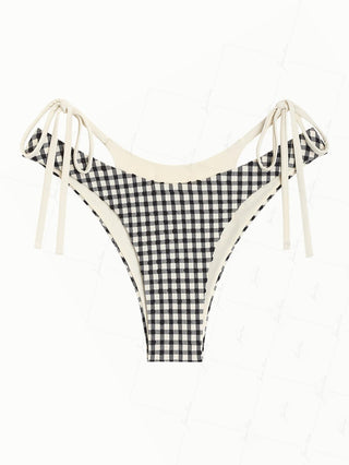 Black Contrast Color Gingham Double Layer Bikini Bottom
