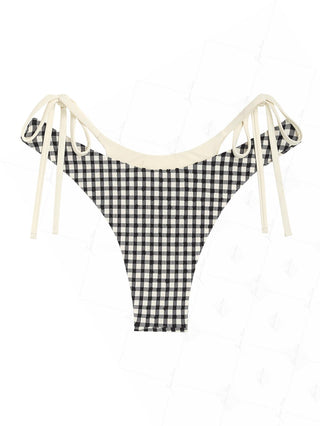 Black Contrast Color Gingham Double Layer Bikini Bottom