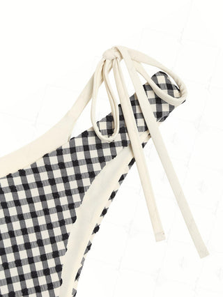 Black Contrast Color Gingham Double Layer Bikini Bottom