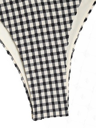 Black Contrast Color Gingham Double Layer Bikini Bottom