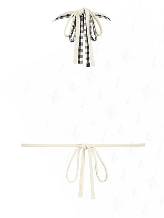 Black Gingham Textured O Ring Double Layer Bikini Top