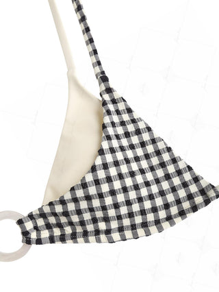 Black Gingham Textured O Ring Double Layer Bikini Top